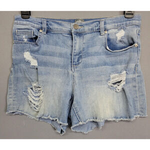Soho Shorts Womens 10 Blue Denim Distressed Thrashed Raw Hem Ripped